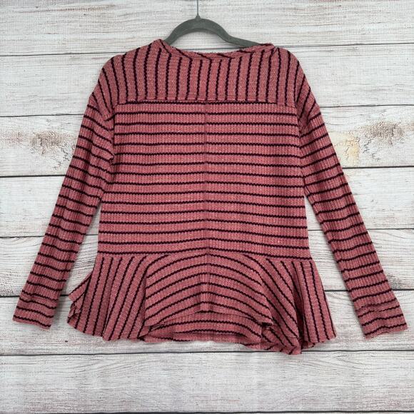 We the Free Knit Peplum Top Womens Small Pink Purple Striped Scoop Neck - Picture 2 of 12